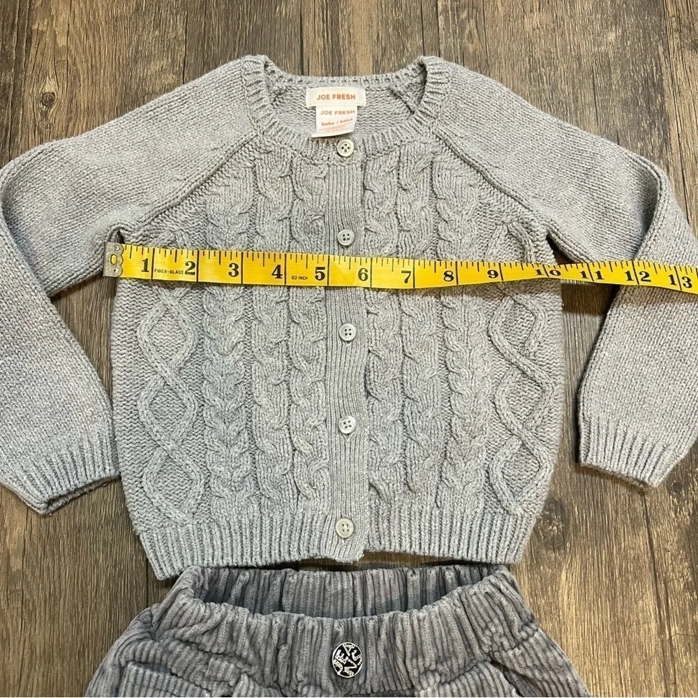 Kids Button Down Gray Knitted Cardigan and Corduroy Pants Size 18-24 Months